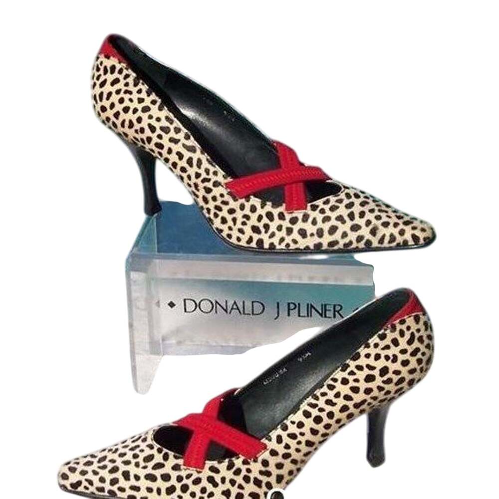 Donald Pliner Animal Print HairCalf Leather Pump Shoe New Red Straps $345 NIB 6